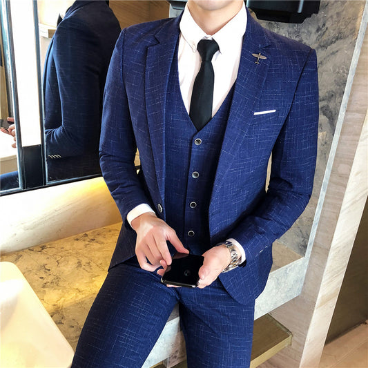 Men's Korean Style Slim Dress Three-piece Suit