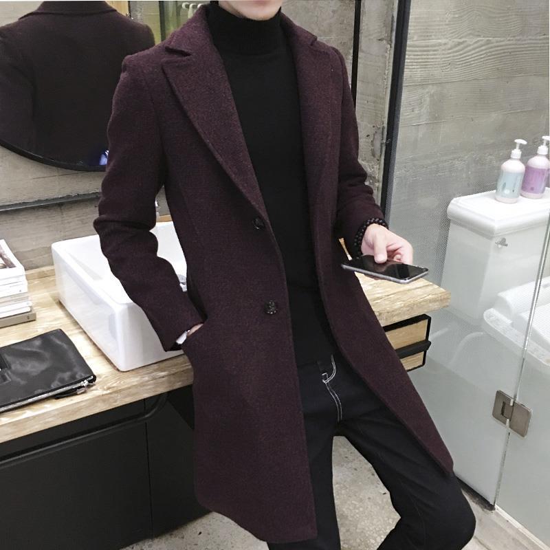 Men's Korean Mid Length Woolen Coat