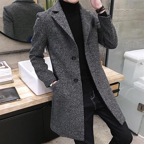 Men's Korean Mid Length Woolen Coat