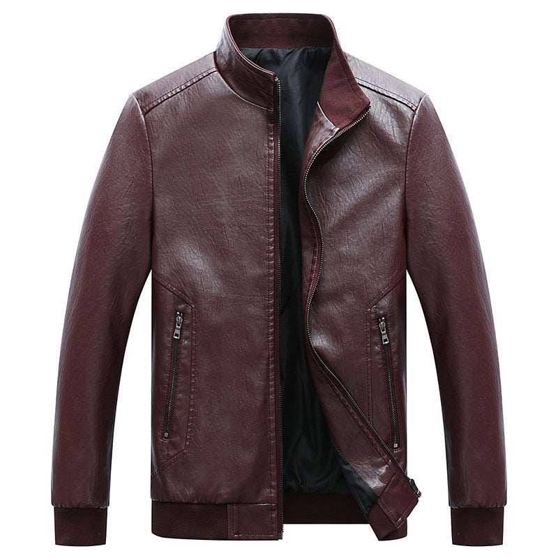 Autumn And Winter Men'S New Style Leather Jacket Korean Style Slim Stand-Up Collar Men'S Motorcycle Leather Jacket Jacket