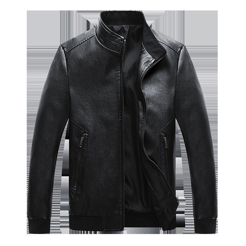 Men's Leather Jacket Korean Style Slim Stand-Up Collar