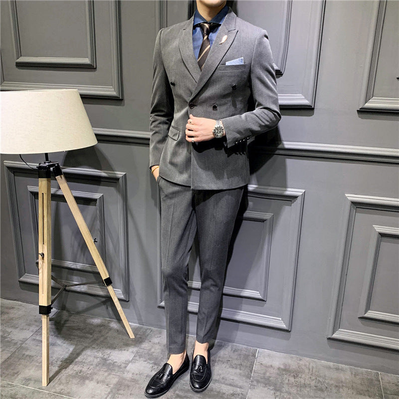 Suit Men''s Suit Slim Fit Korean Business Leisure Double Breasted Single Western Formal Dinner Dress Bridegroom Suit Coat