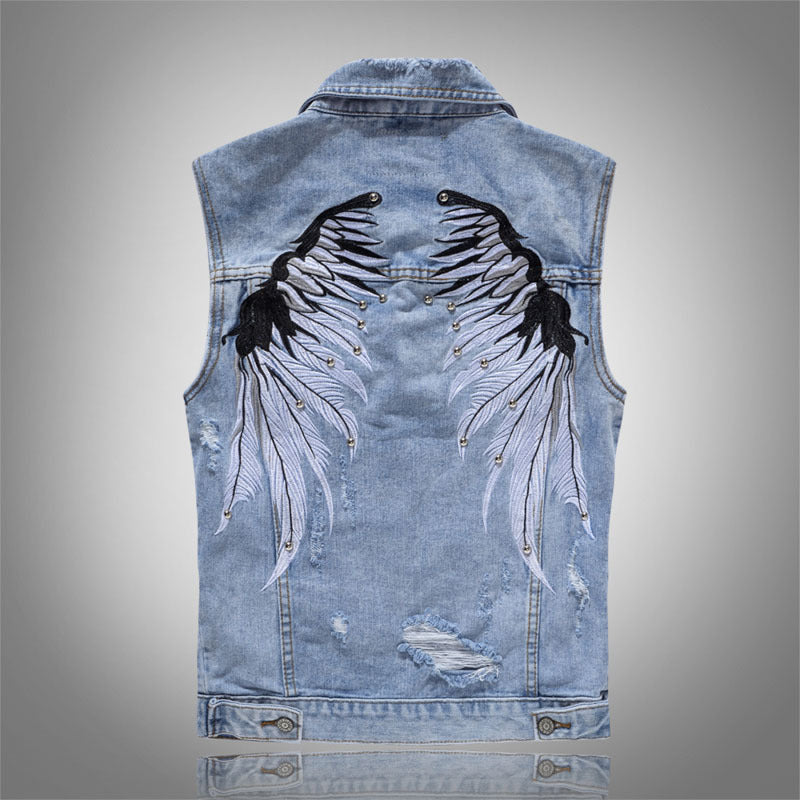 Sleeveless Wings Embroidered Rivet Casual Waistcoat