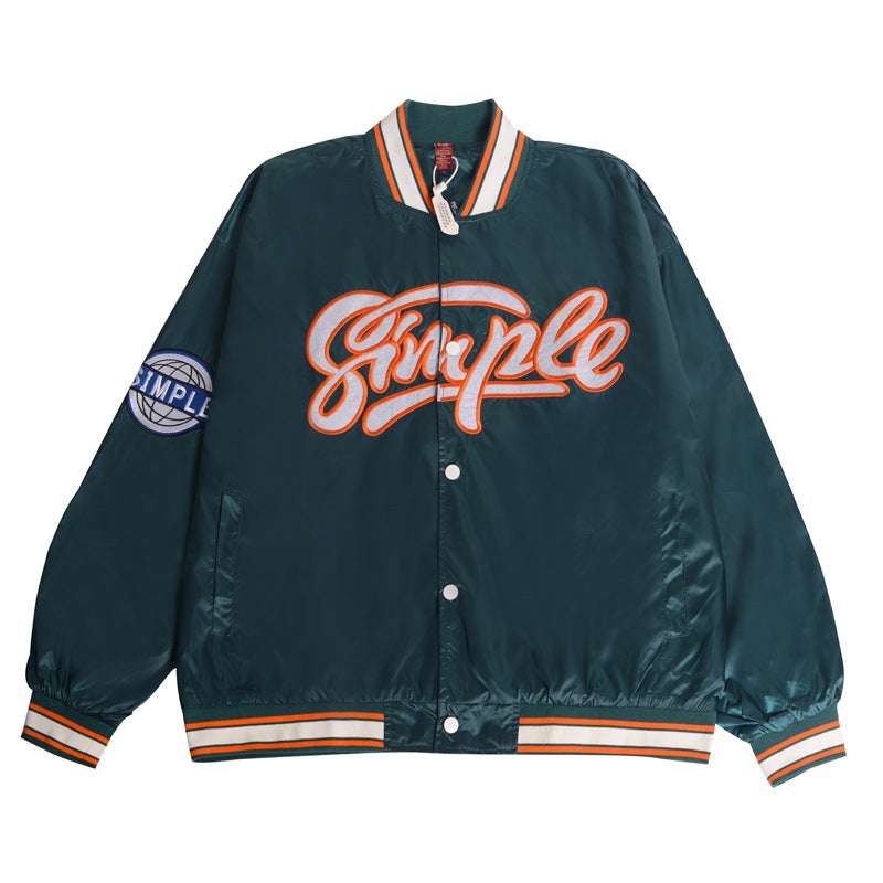 Retro Embroidery Baseball Jacket Male Hip-Hop Street Sports Cardigan Jacket