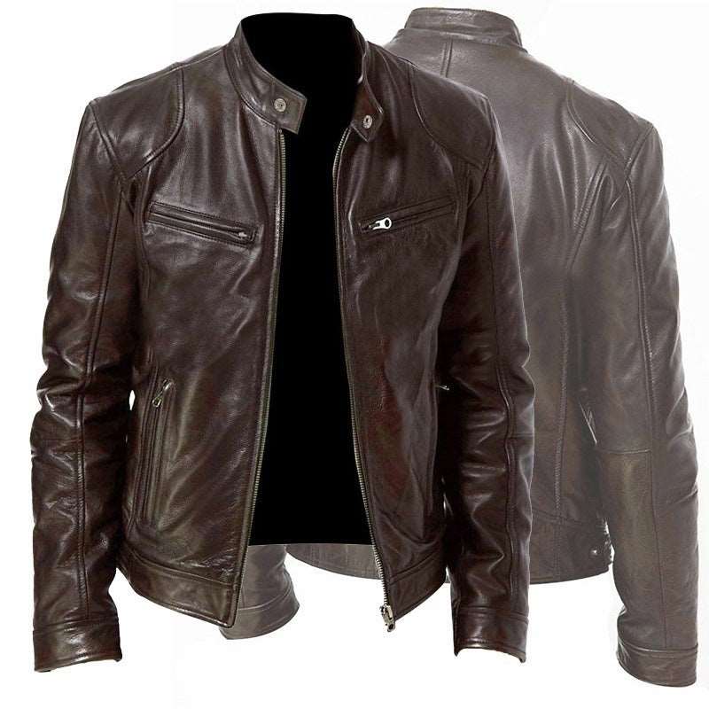 Autumn Winter Men Fashion Vintage Cool Motorcycle Faux Leather Jacket Long Sleeve