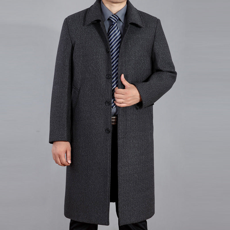 Middle-Aged And Elderly Long Over The Knee Woolen Coat