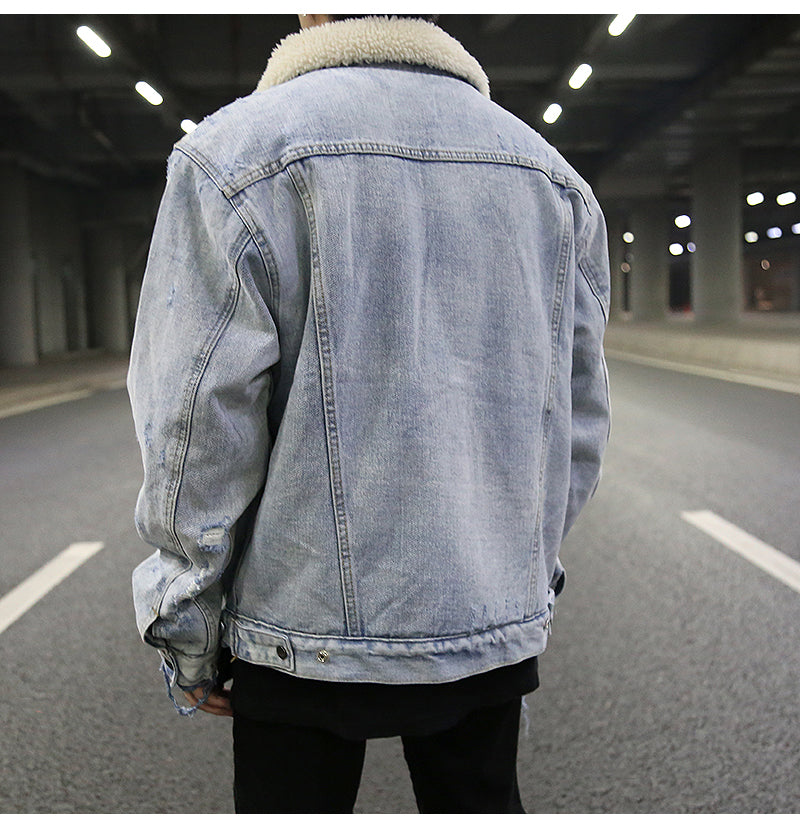 Lamb Fur Collar Denim Jacket