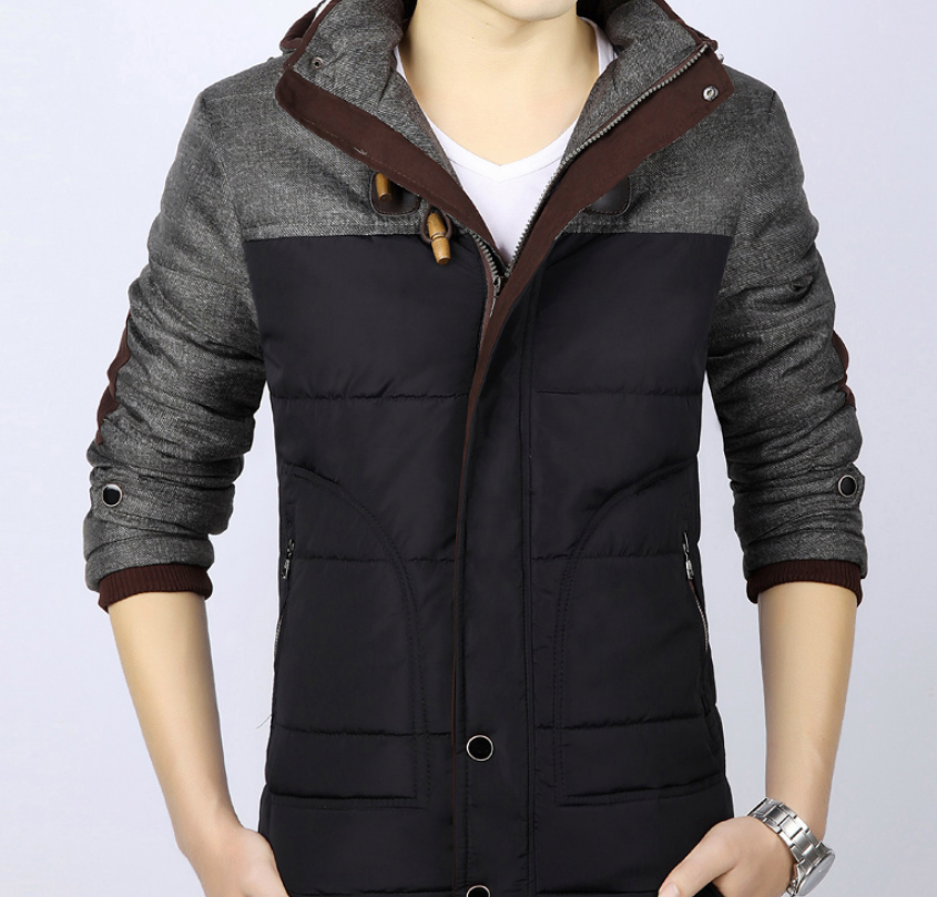 Herren Winterjacke mit Kapuze und Baumwollpolsterung, Freizeitjacke für Herren, Baumwollkleidung für Jugendliche, Schlanke, kurze, große Baumwolljacke 