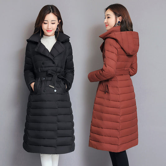 Down coat mid-length women's hooded padded jacket