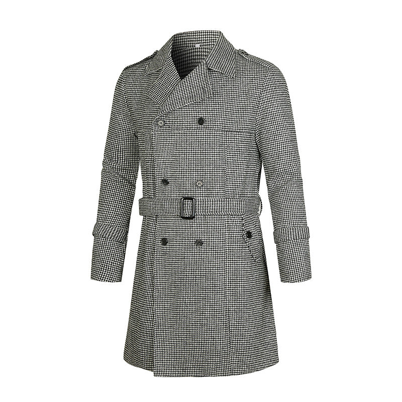 Men's Trench Coat Striped Double-breasted Mid-length Trench Coat Trendy Fashionable