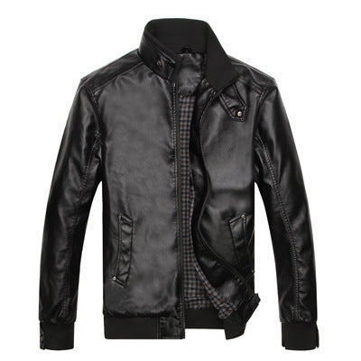 Stand-up collar leather padded leather jacket