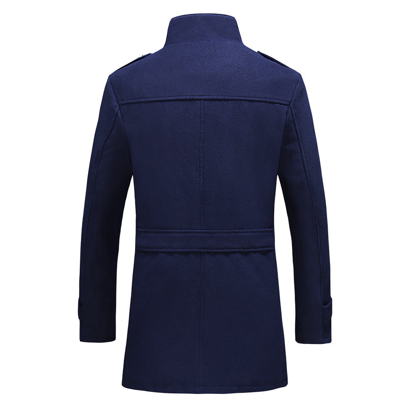 Leisure in long trim clip cotton stand collar coat