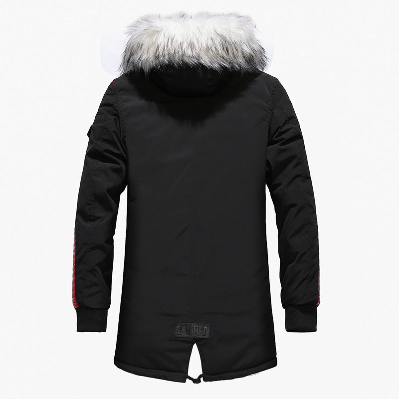 Large fur collar men's long cotton coat thick men's long cotton jacket