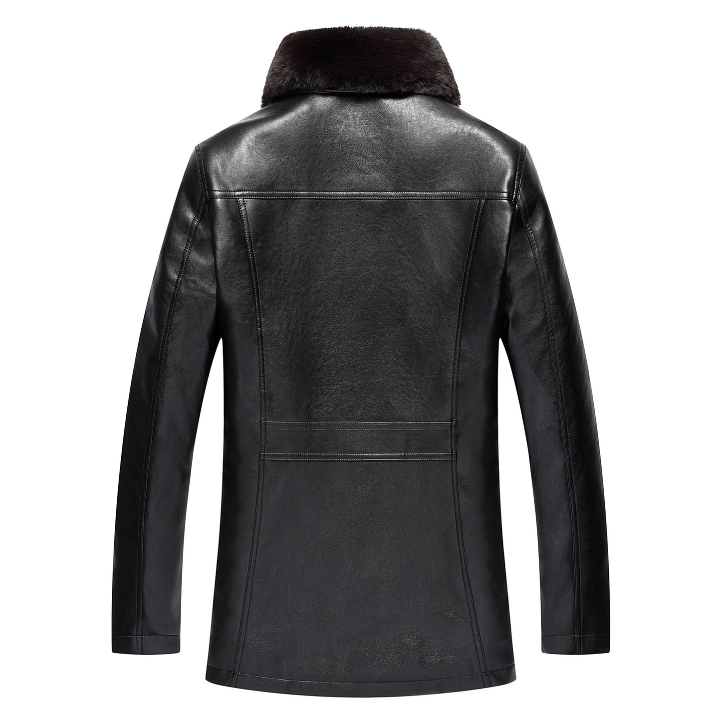 Middle-Aged And Elderly Men's PU Leather Buttoned Large Fur Colla