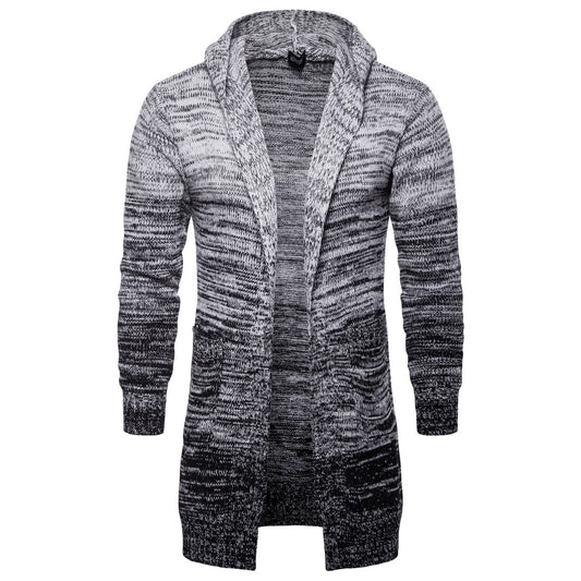 Men's gradient gray hooded cardigan jacket