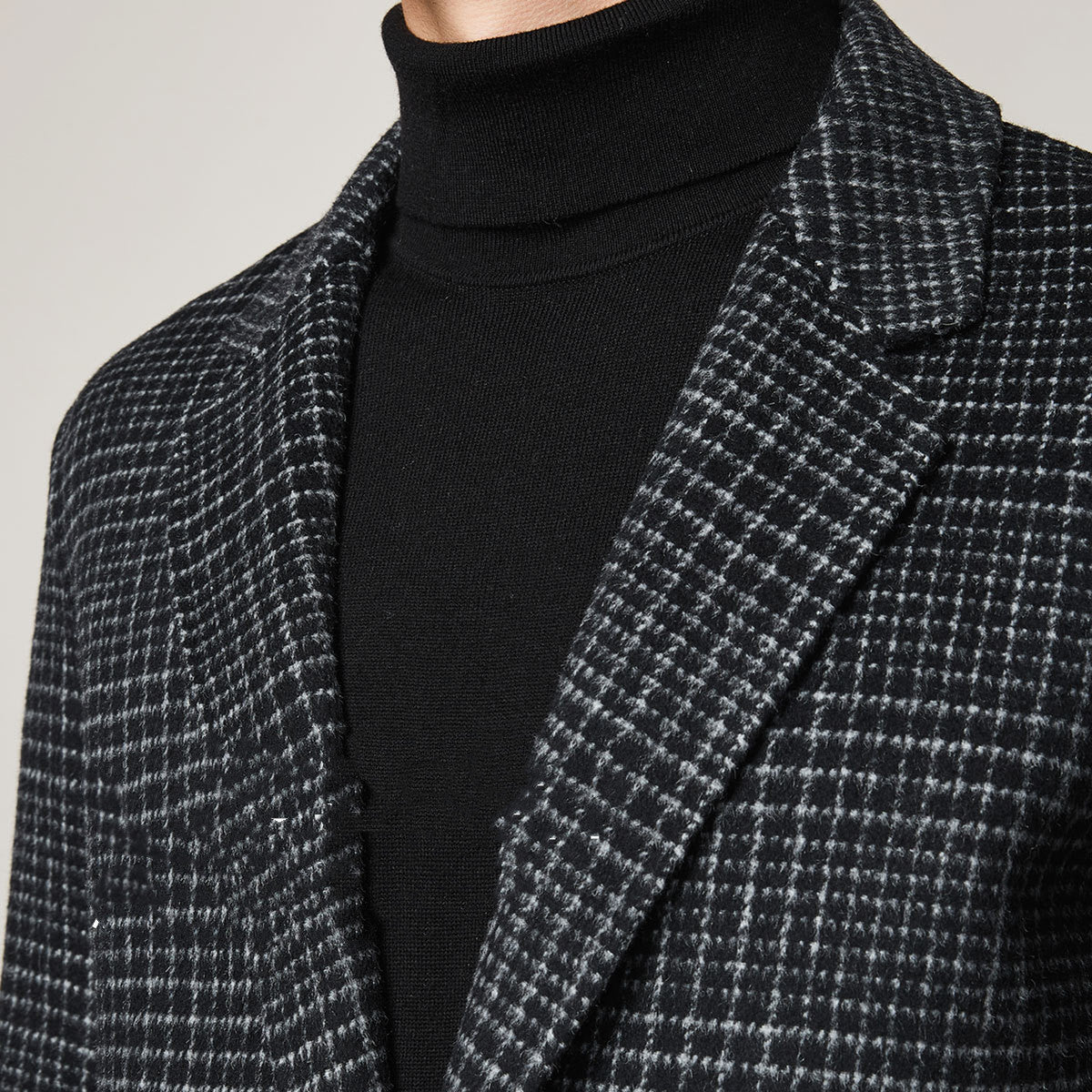 Men's Check Woolen Coat Thick Handmade Double-Sided Woolen Coat