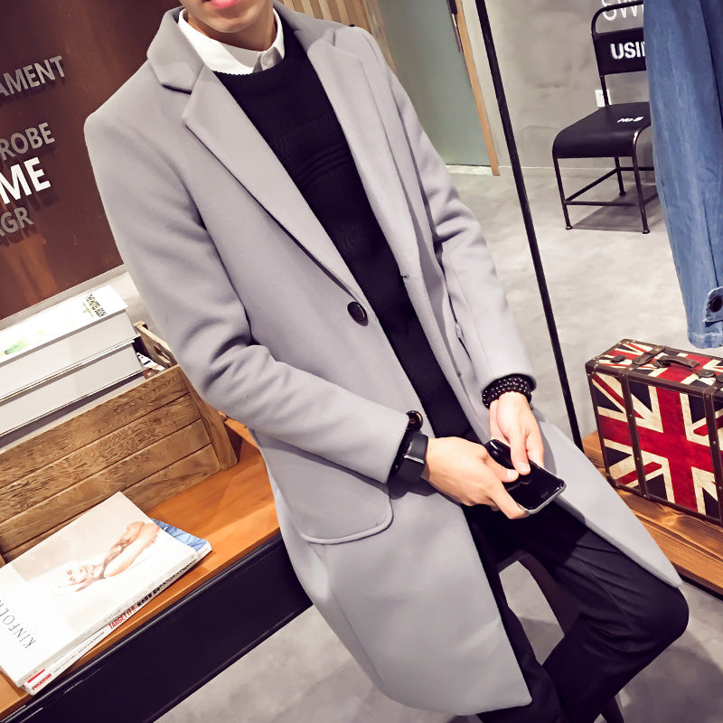 Men's woolen long trench coat