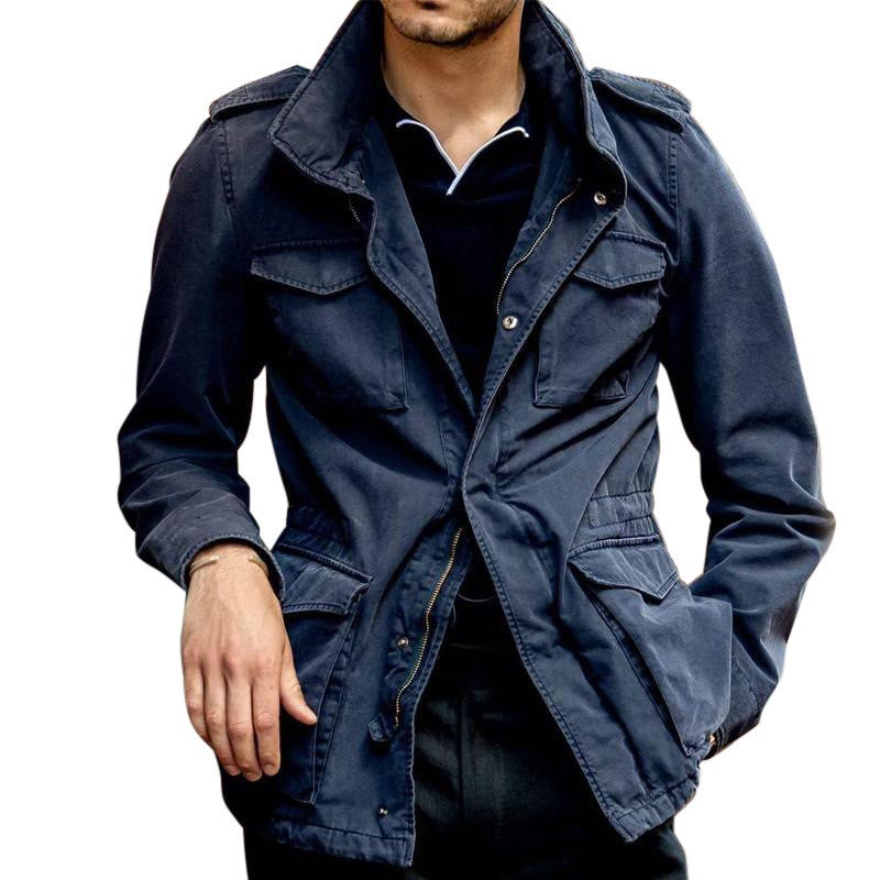 Casual lapel single breasted blue jacket men