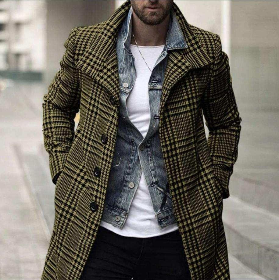 Fashion Plaid Lapel Single-breasted Mid-length Coat