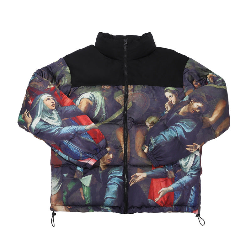 Religious Virgin Character Printed Cotton Jacket Men's Thicken Jacket