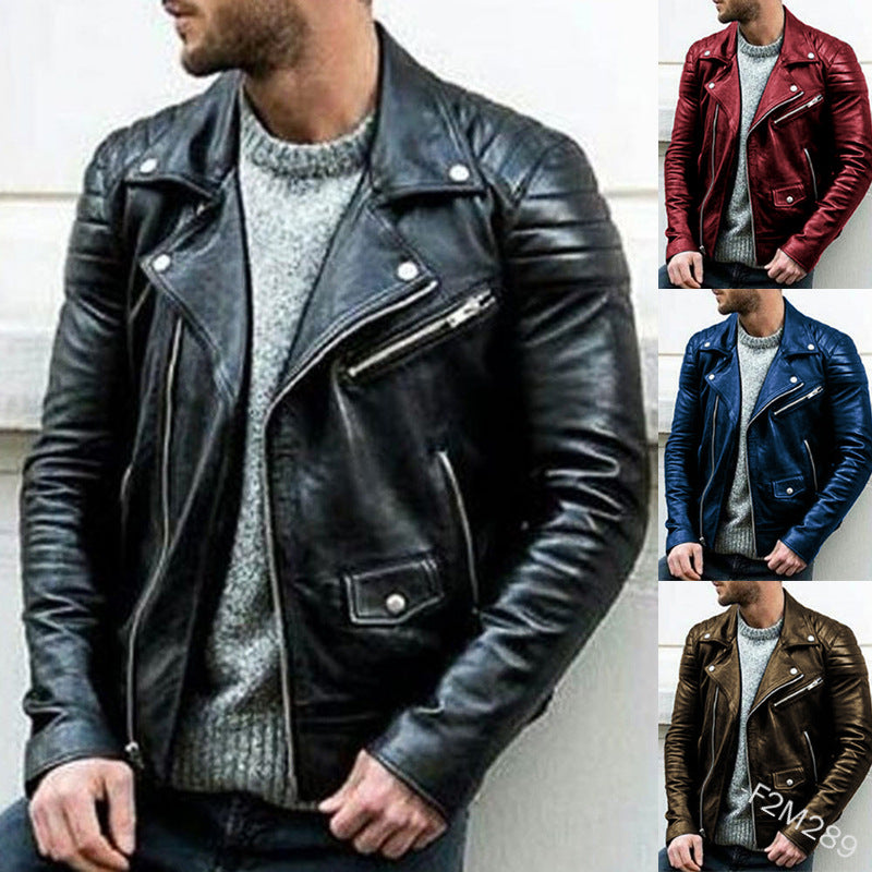 PU-Punk-Lederjacke mit Stehkragen für Herren