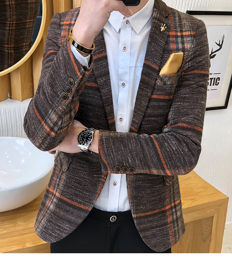 Men Slim Fit Plaid Blazer