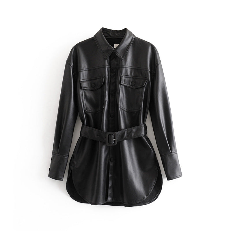 Medium and long PU leather coat