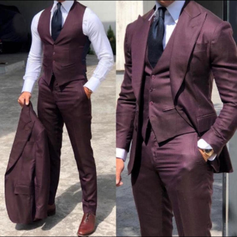 New Men's Three-piece Suit Slim Fit Wedding Banquet Groom Groomsman Suit