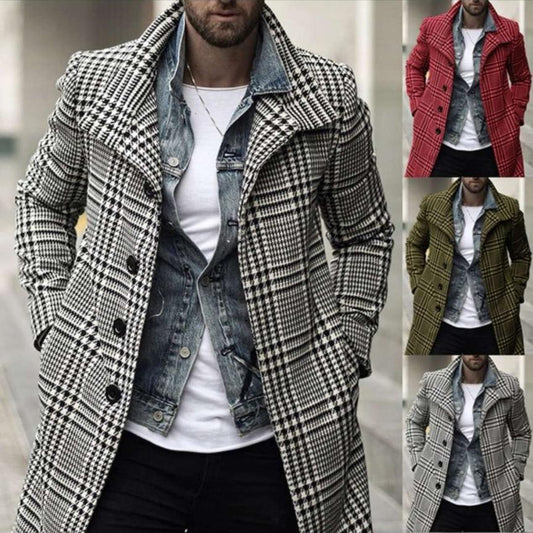 Men's Plaid Lapel Coat