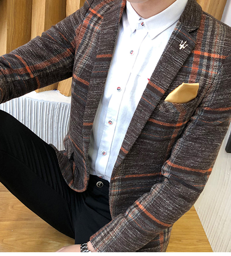 Men Slim Fit Plaid Blazer