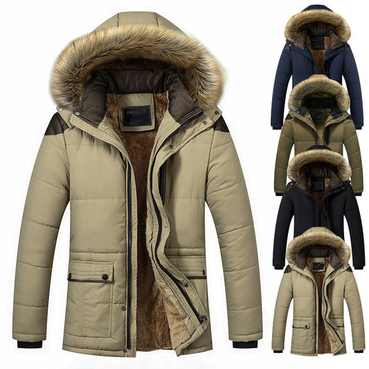 Cotton padded coat with big wool collar