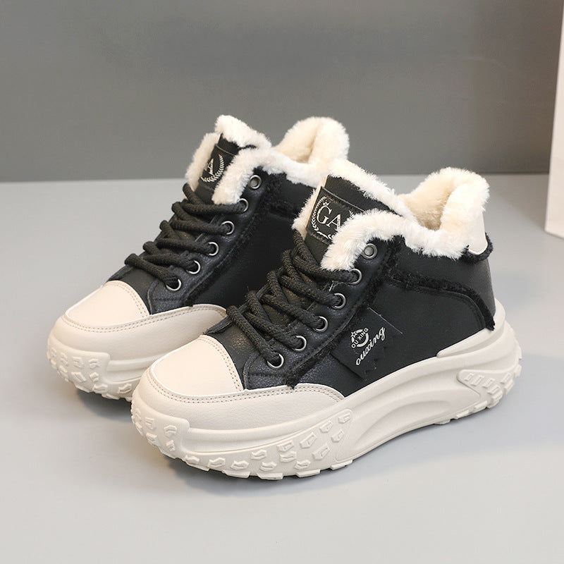 New White Shoes Middle-top Student Board Shoes Thick-soled Platform High-rise Snow Boots