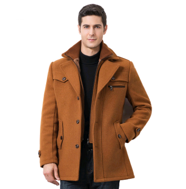 Men's thick double collar wool coat
