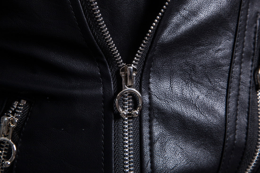 Men's Motorcycle Multi Zip Leather Coat
