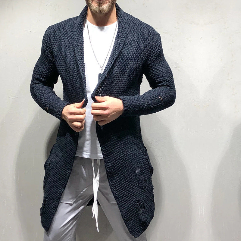 Men's mid-length cardigan sweater