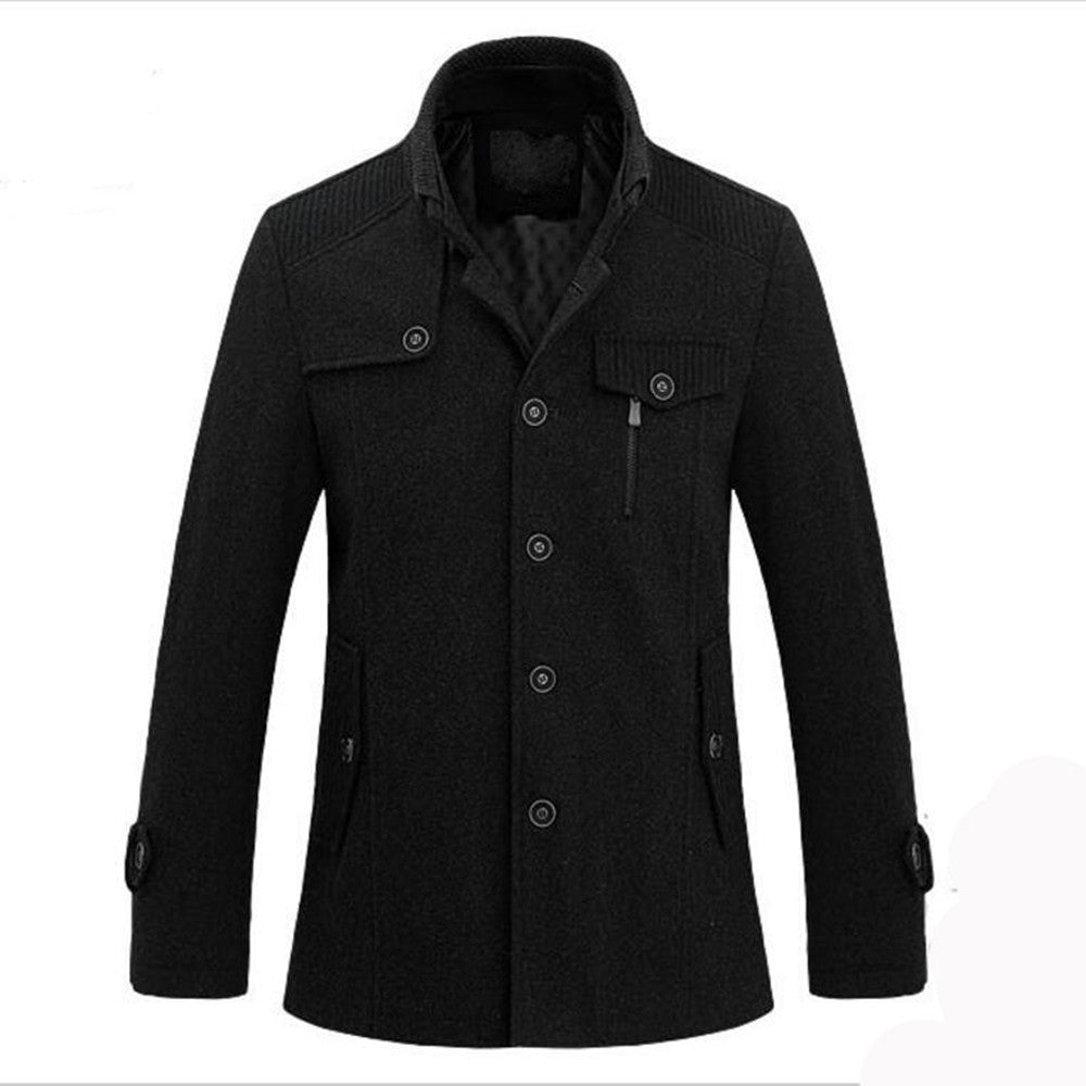 Herren Mantel Fleece Trenchcoat Mittellang Gestrickt