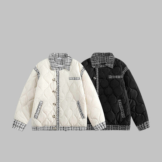 Gourd Grid Stitching Classic Style Cotton-padded Coat