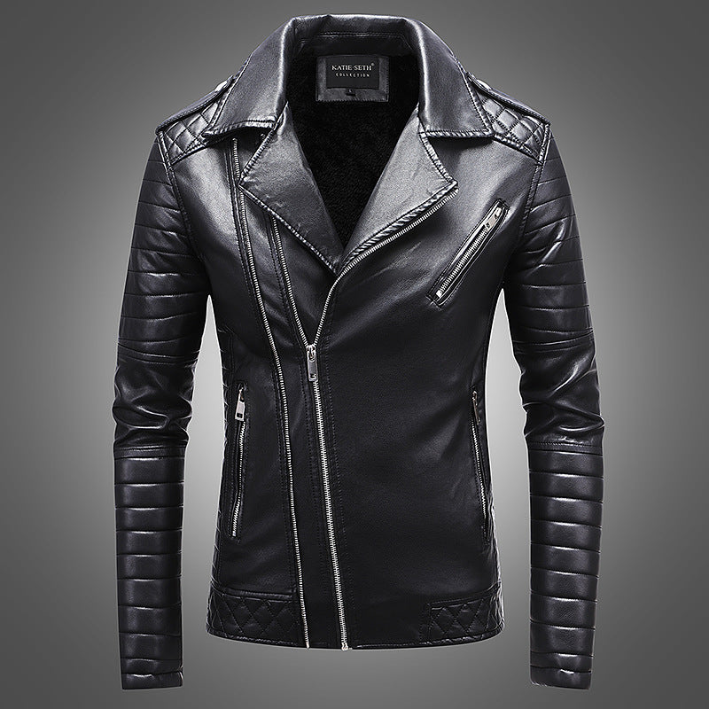 Herren Lederjacke mit warmem Fleece-Revers