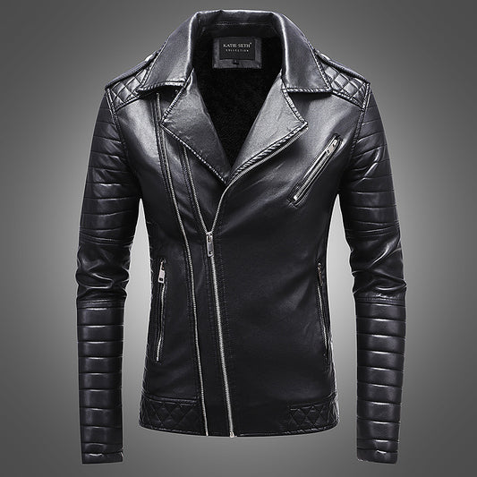 Men's Leather Jacket With Fleece Warm Lapel