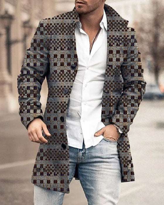 Autumn And Winter New Men's Woolen Stand Collar Medium Long Pocket Casual Coat