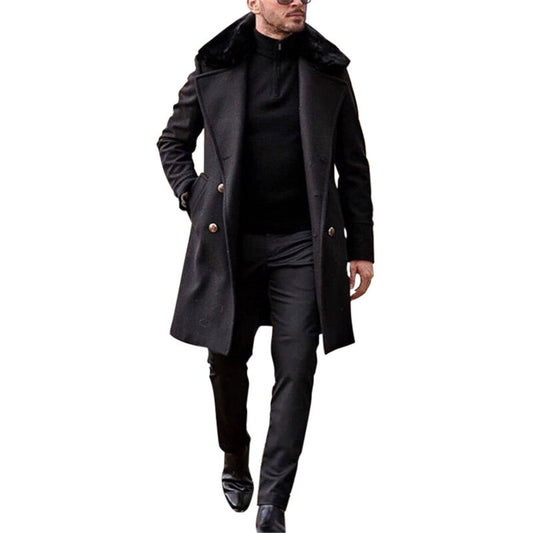 Men's Mid-length Long Sleeve Slim Woolen Woolen Coat