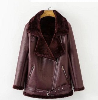New Winter Fashion High Quality Artificial Fur Zipper Coat Pockets Warm Couples Sashes Leather Jackets Woman