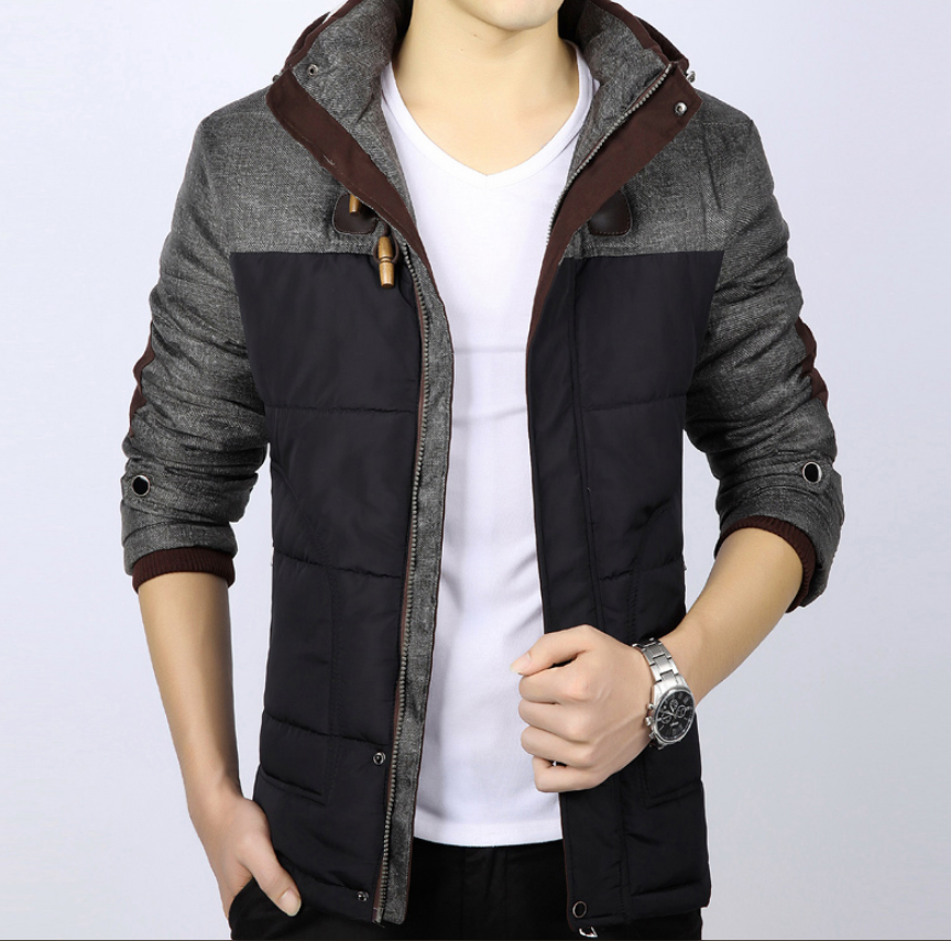 Herren Winterjacke mit Kapuze und Baumwollpolsterung, Freizeitjacke für Herren, Baumwollkleidung für Jugendliche, Schlanke, kurze, große Baumwolljacke 