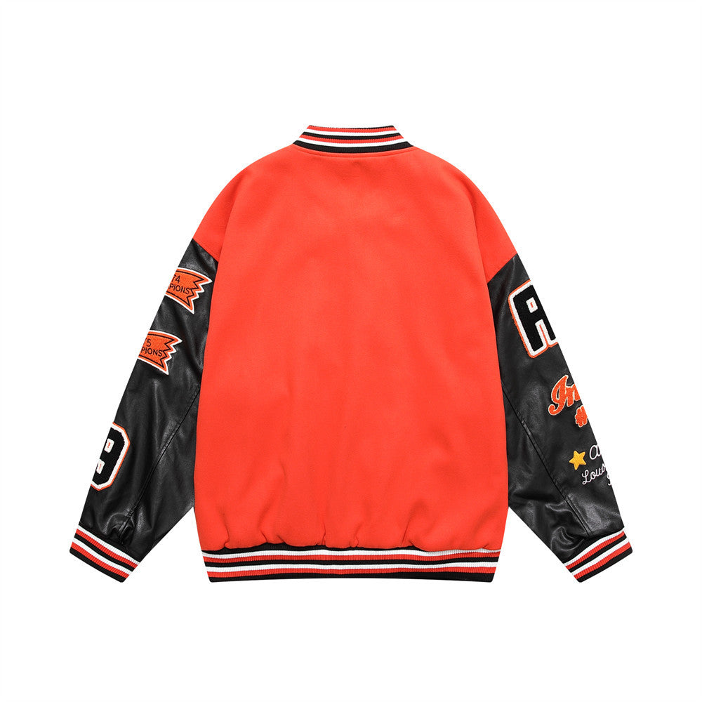 Embroidered Colour Blocked Baseball Jacket