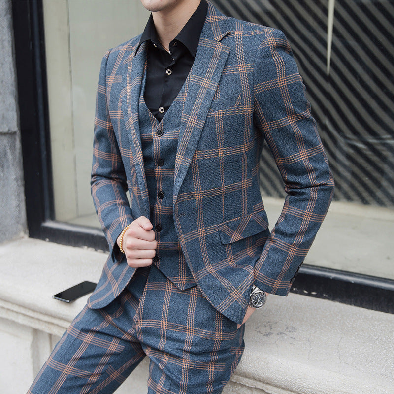 Spring men's new plaid trendy plus size suit