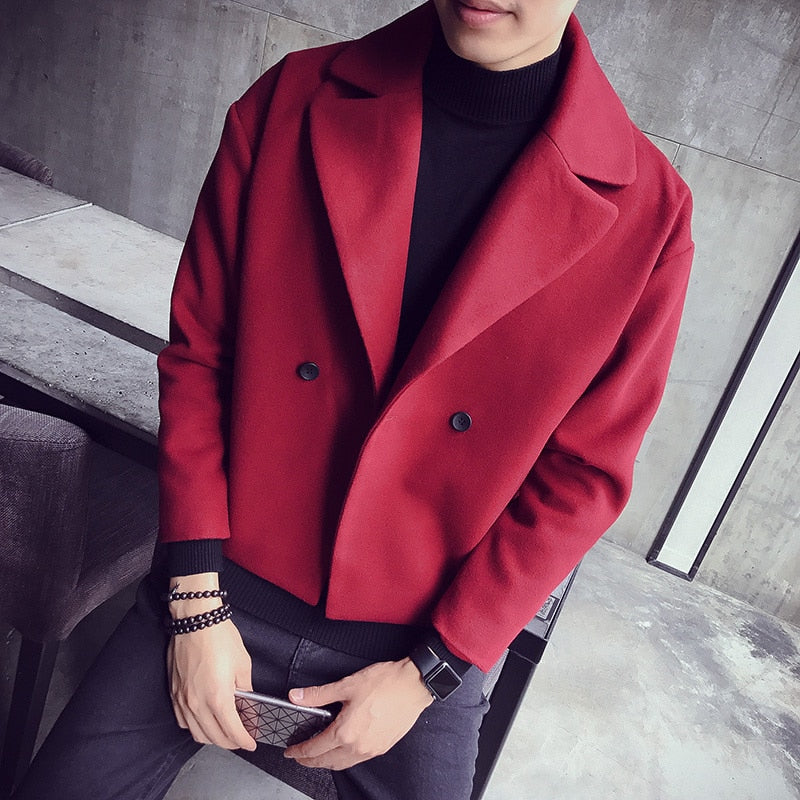 Stylist woolen coat with lapel jacket