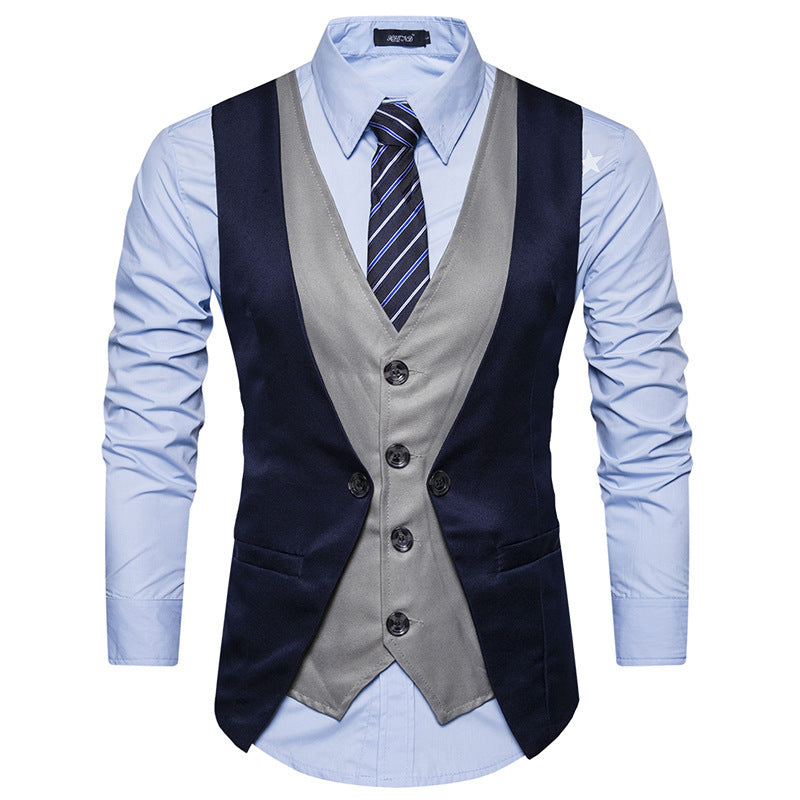 Men's new European code personality stitching suit vest men's cross-border fashion fake two men's vest