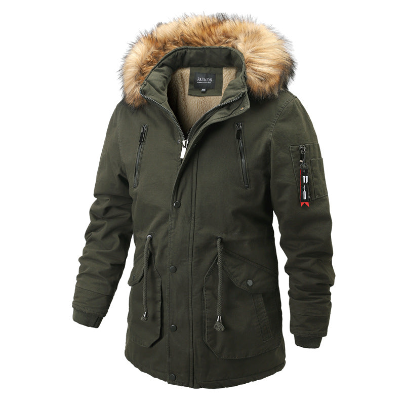 Mittellange Plus-Samt-Jacke für Herren, dick und warm