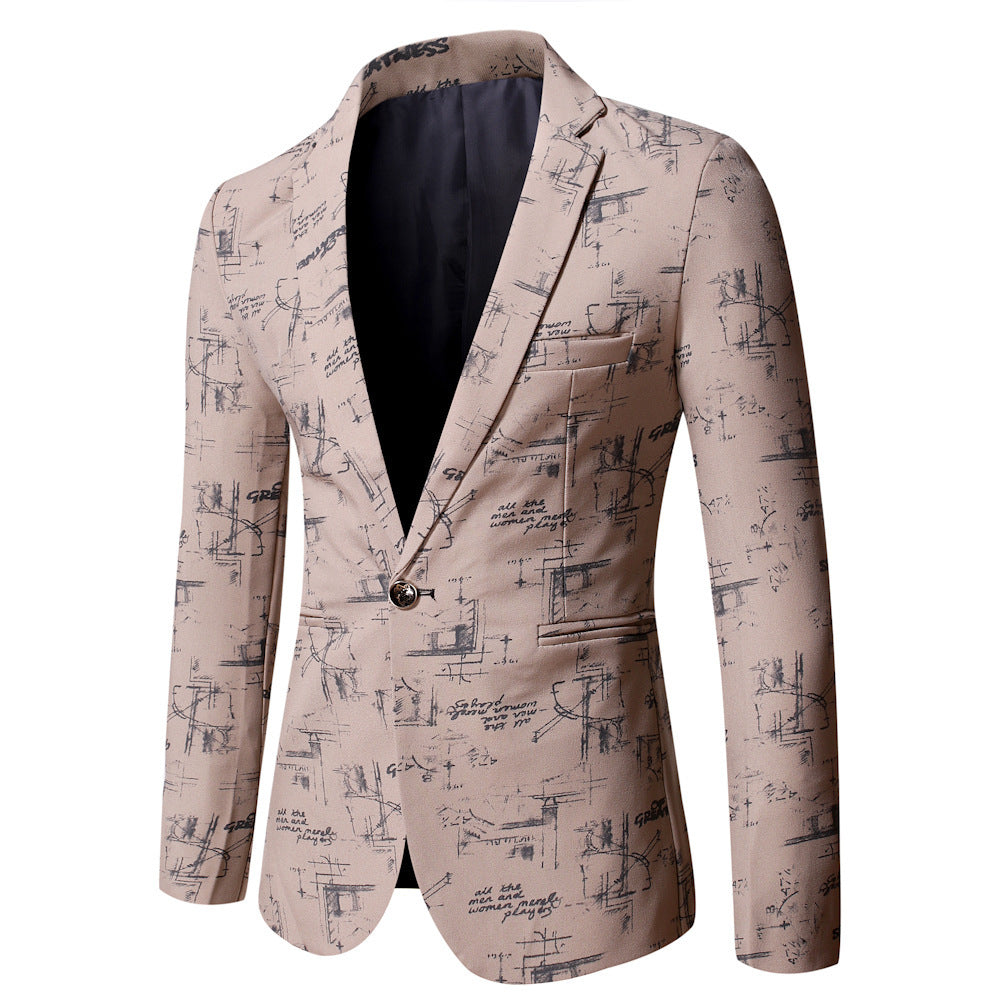 Men's single row one button printed suit jacket