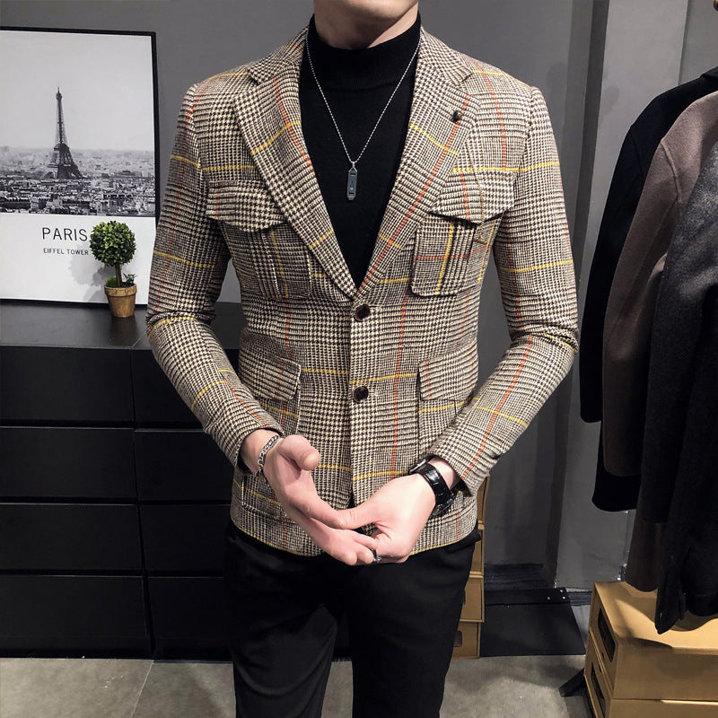 Fashion plaid casual suit men's slim jacket jacket